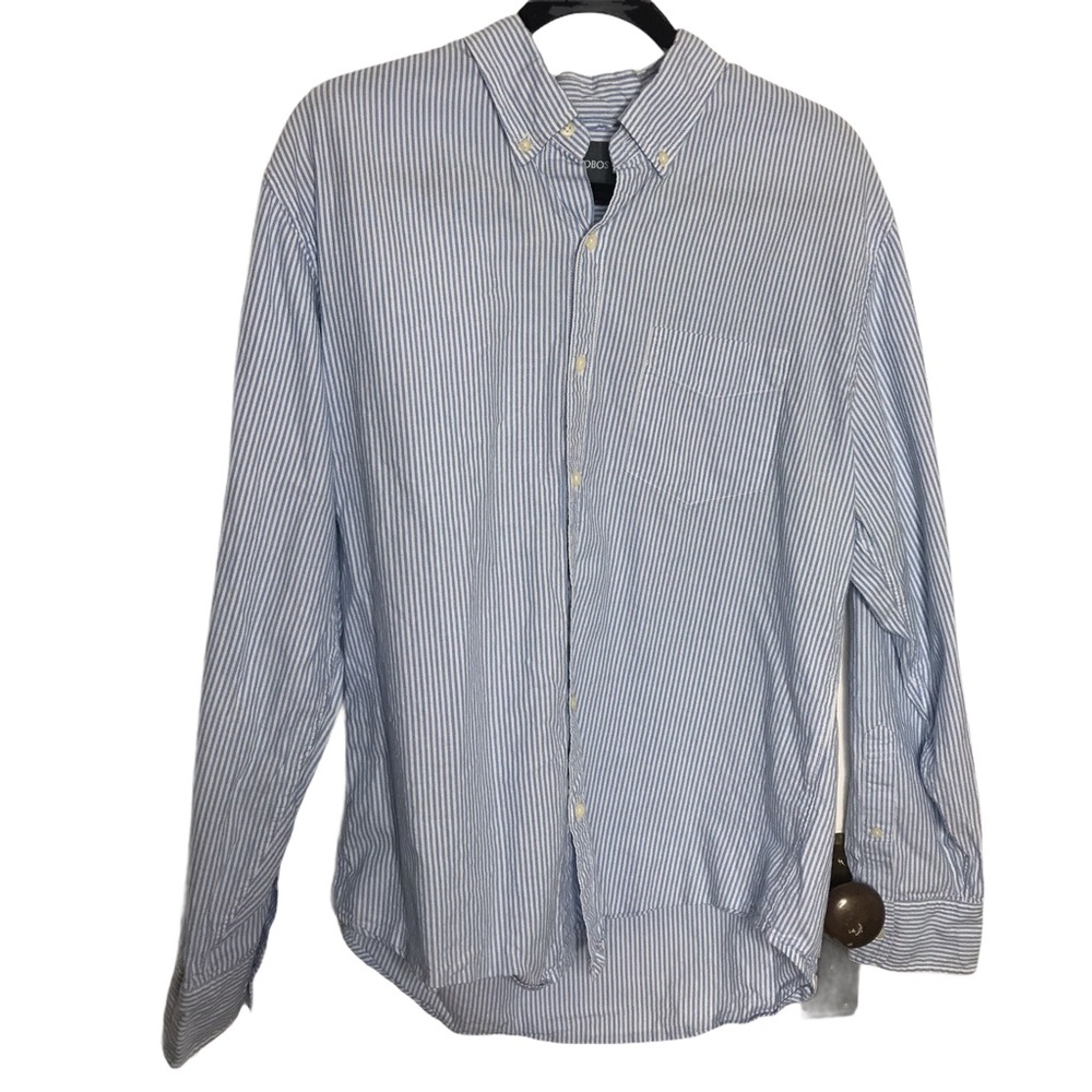 Bonobos Men’s Blue and White Pin Striped Standard Fit Casual Button Down Shirt